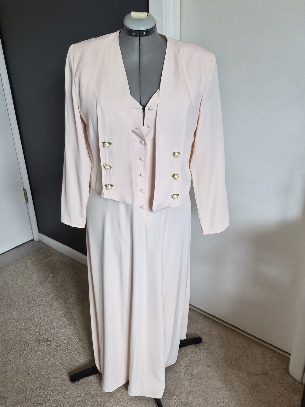 Vintage Blush Pink Sleeveless Dress With Jacket, Matching Removable Shoulder Pad